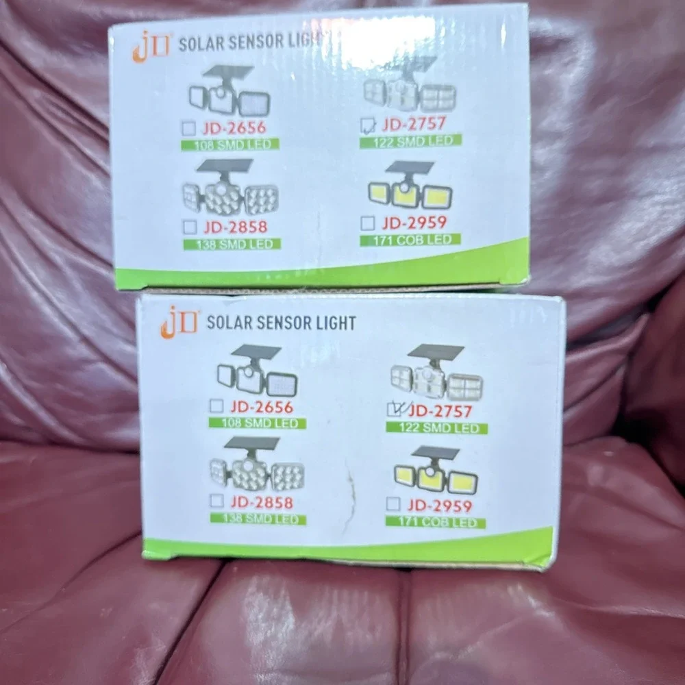 (2)JD-2757 Solar Motion Sensor LED Flood Light Outdoor Remote Control Black USA